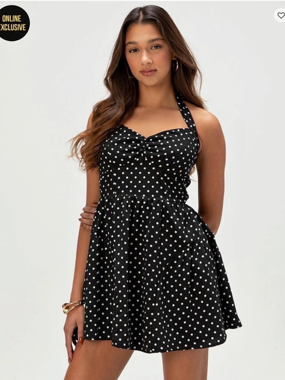 Garage Halter Polka Dot Romper in Black & White